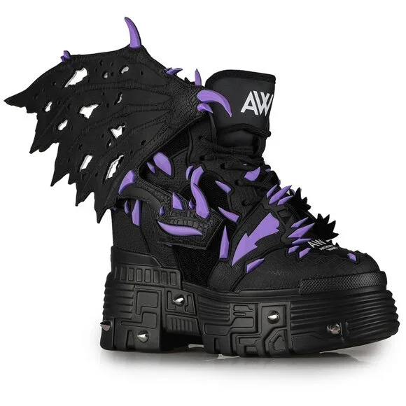 Anthony Wang PURPLE LEMON Dragon Wing Black Platform Sneakers - Picture 1 of 6